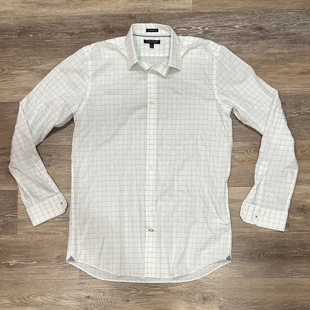 Banana Republic White Checkered Button Up Shirt Standard Fit